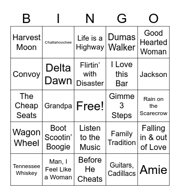 6. Country Hits - Regular Bingo Card