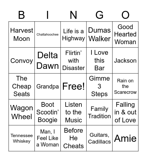 6. Country Hits - Regular Bingo Card