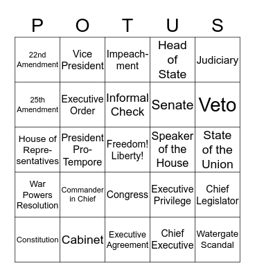 Ch 6:Executive Branch Bingo Card