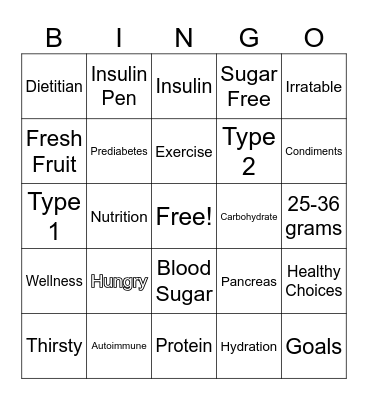 Diabingo! Bingo Card