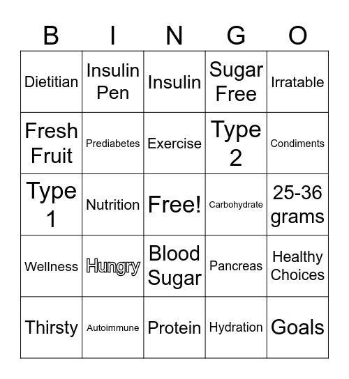 Diabingo! Bingo Card