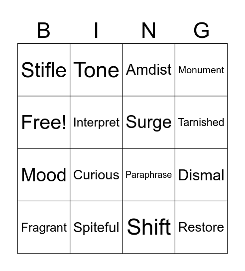 Week 11 Review Vocabulary Bingo Card