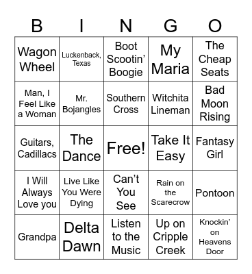 6. Country Hits - Regular Bingo Card