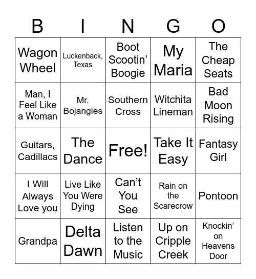 6. Country Hits - Regular Bingo Card