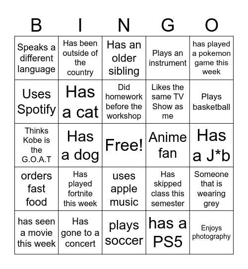 Untitled Bingo Card