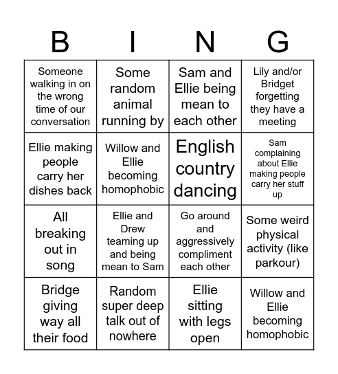 Friend Group Bingo Card Bingo Card