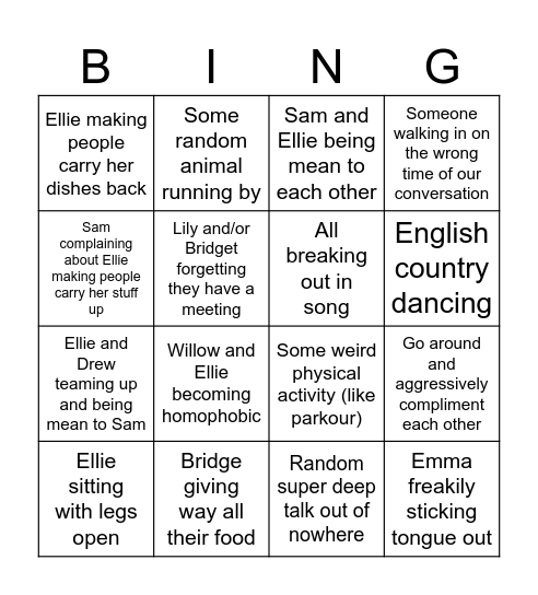 Friend Group Bingo Card Bingo Card