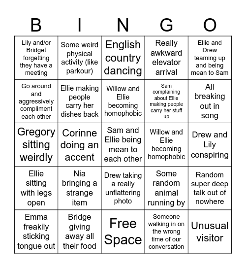 Friend Group Bingo Card Bingo Card