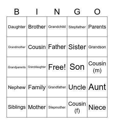 Family Signs Bingo Card