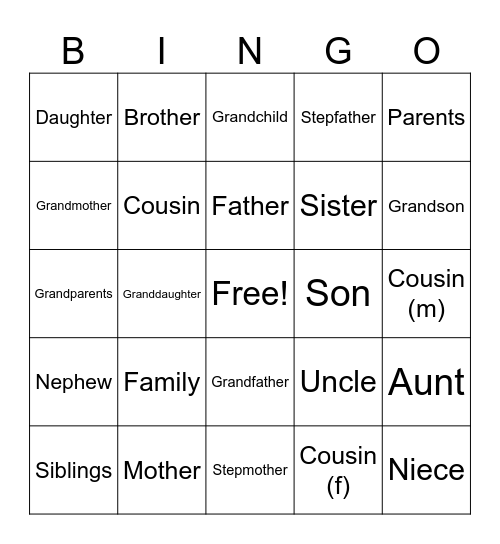 Family Signs Bingo Card