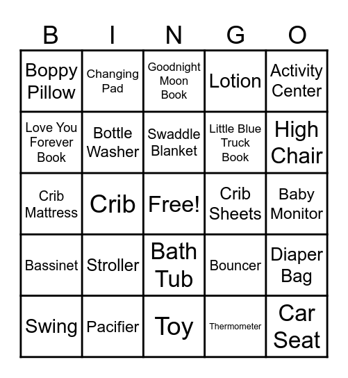 Baby Shower Bingo Card