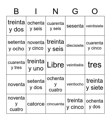 Los Numeros Bingo Card