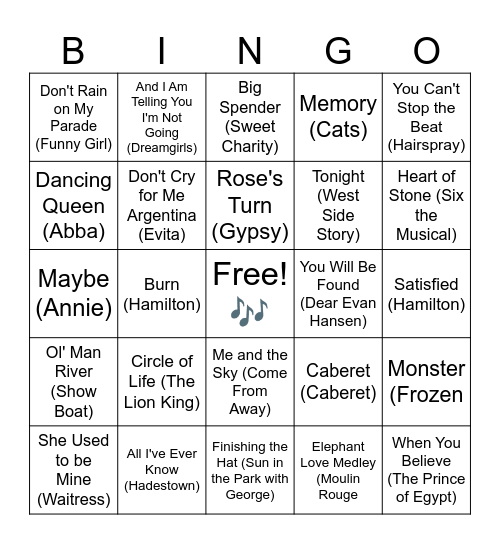 🎶 MUSICALS 🎶 Bingo Card