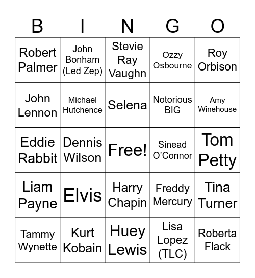 7. Dead Artists - Regular Bingo Card