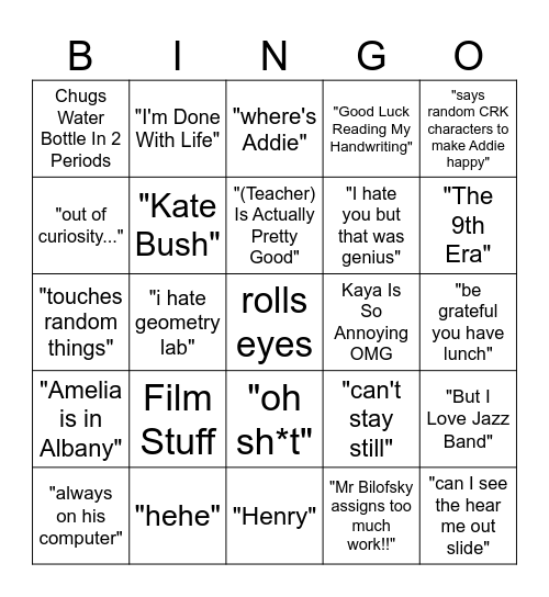 Lucas Bingo Card