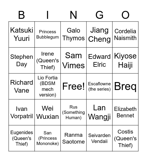 Blorbos that make me go feral Bingo Card