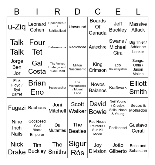 Leon's Music Taste Bingo Card