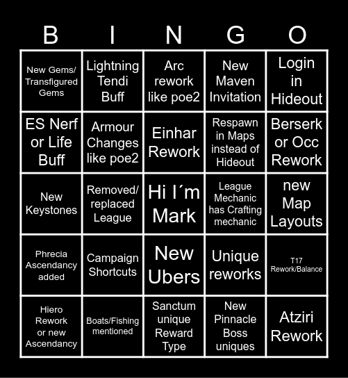 Poe 3.27 Copium Edition Bingo Card