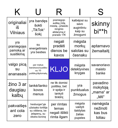 Surask žmogų, Bingo Card