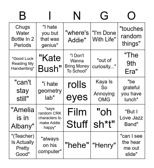 Lucas Bingo Card