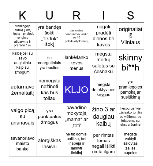 Surask žmogų, Bingo Card