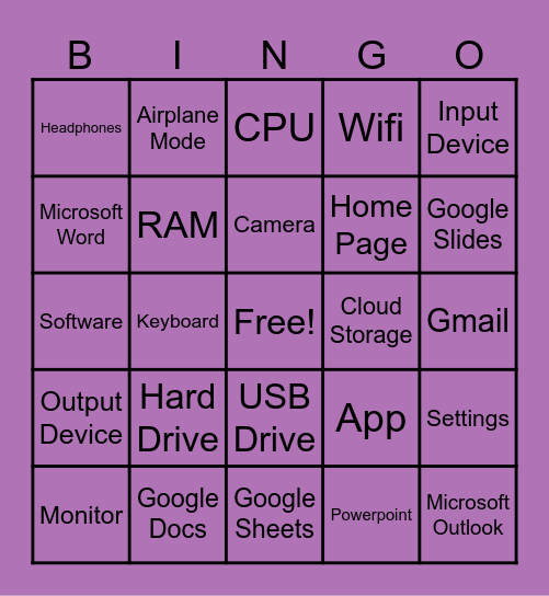 Computer Hardware & Software Bingo Card