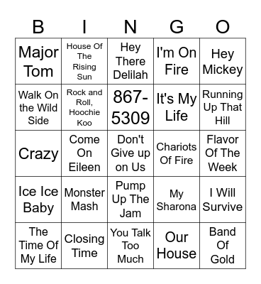 Five-0-Five Music Bingo - One Hit Wonders 1 Bingo Card