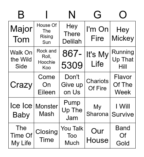 Five-0-Five Music Bingo - One Hit Wonders 1 Bingo Card