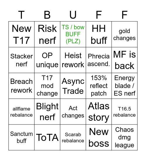 POE 3.27 Bingo Card