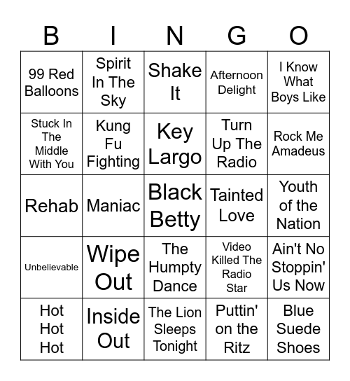 Five-0-Five Music Bingo - One Hit Wonders 2 Bingo Card