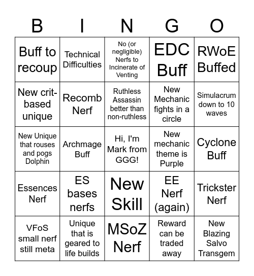 3.27 Livestream + Patch Notes Bingo Card