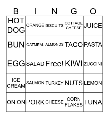 FOOD GROUP BINGO Card