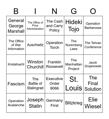 World War II Bingo Card