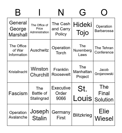 World War II Bingo Card