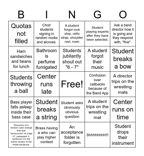 All-State Bingo 2025 (Orchestra) Bingo Card
