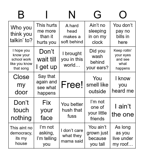 Hen Party Black Mama Bingo Card