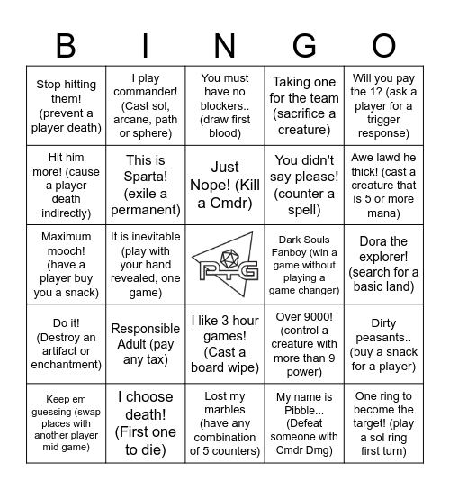 PTG GAMESDAY Bingo Card