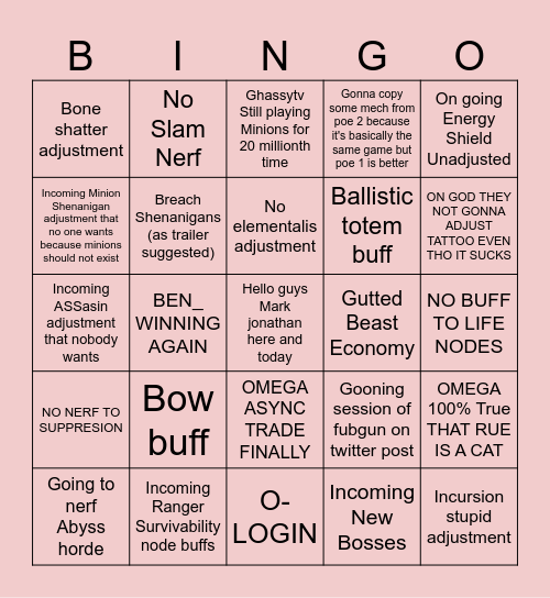 Path of Exile 100% bingo card prediction hit Bingo Card