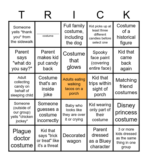 Trick or Treat 2025 Bingo Card