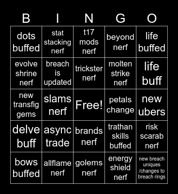 POE 3.27 Bingo Card