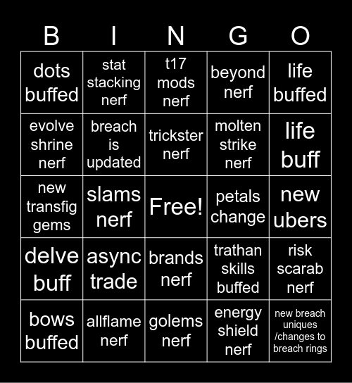 POE 3.27 Bingo Card