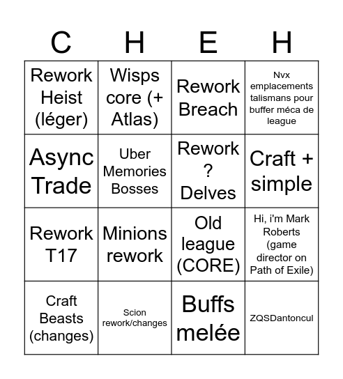 POE Bingo Card