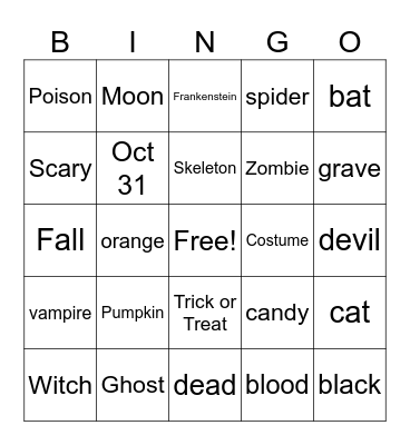 Halloween Signs Bingo Card