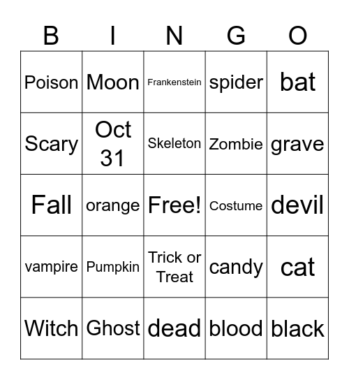 Halloween Signs Bingo Card