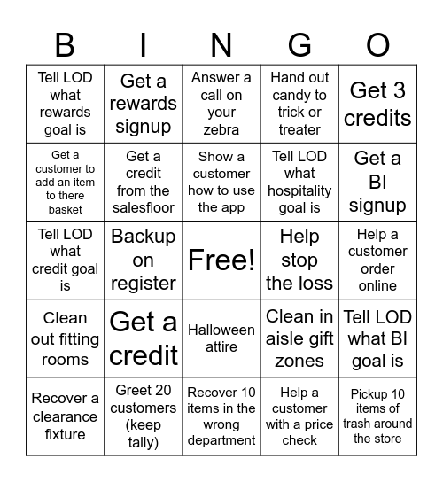 Kohl's Bingo Card