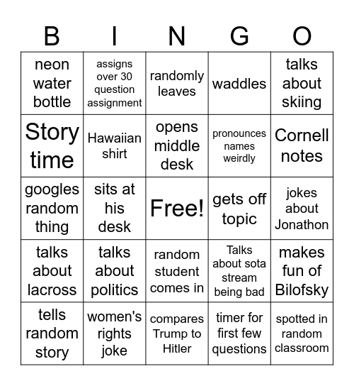 Tilly BIngo Card