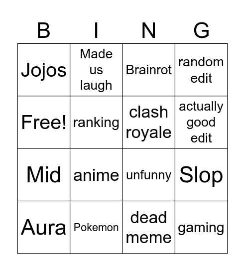 Untitled Bingo Card