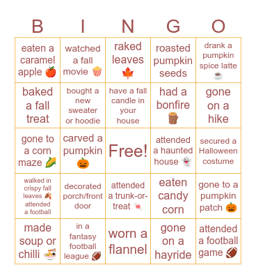 TA Fall Bingo 2025 Bingo Card