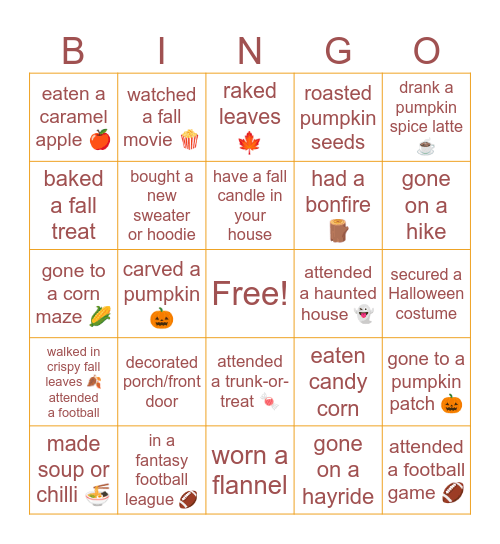 TA Fall Bingo 2025 Bingo Card
