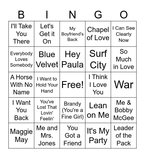 B2 - 60s & 70s Bingo Card